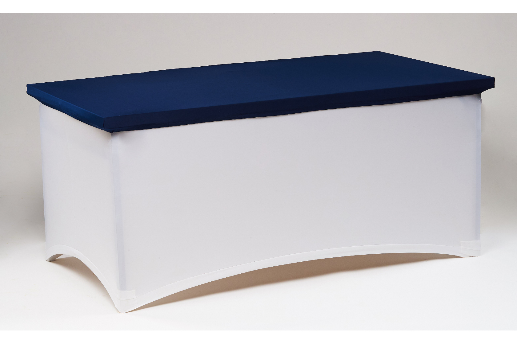 Fehér spandex táblaasztal huzat 160x90/80 cm + sötétkék kupak